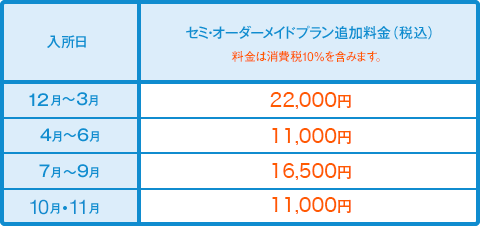 セミ・オーダーメイドプラン料金表